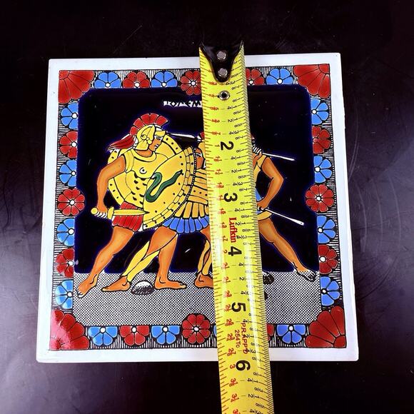 ORMI Greece 6” Ceramic Tile Hoplite Warrior Battle Scene Hand Painted Greek Art - Picture 6 of 6